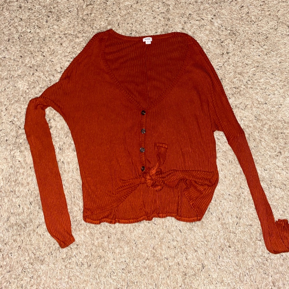 long sleeve button up burnt orange color